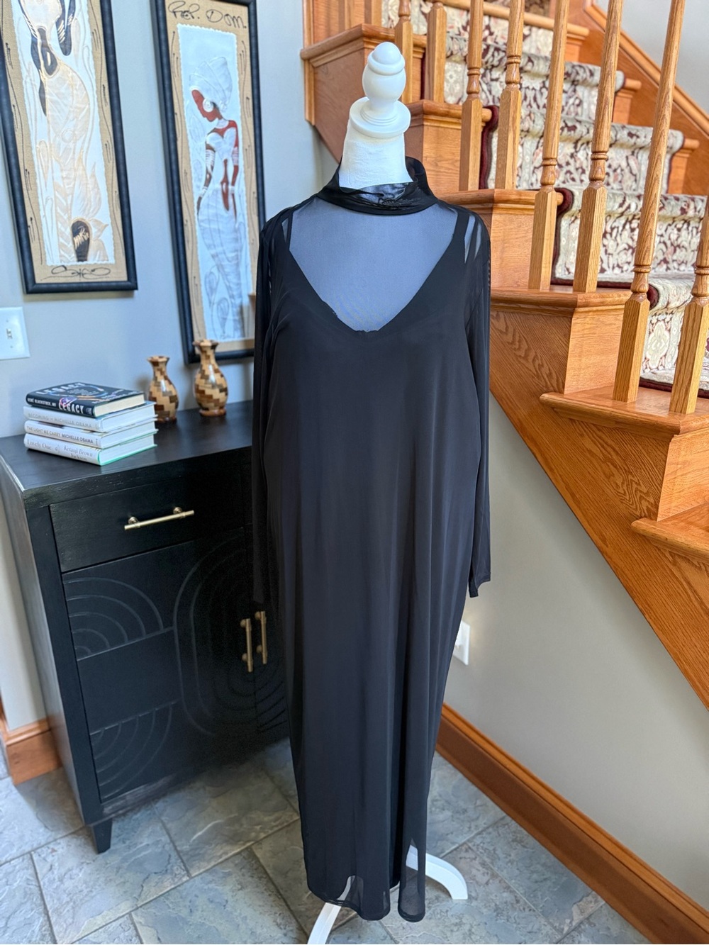 Eloquii Black Long Sheer Overlay Maxi Dress